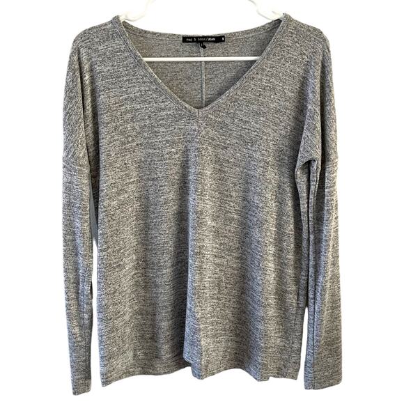 rag & bone Long Sleeve Tee Small Heather Gray Casual Knit V-Neck Top Minimalist - Picture 1 of 8